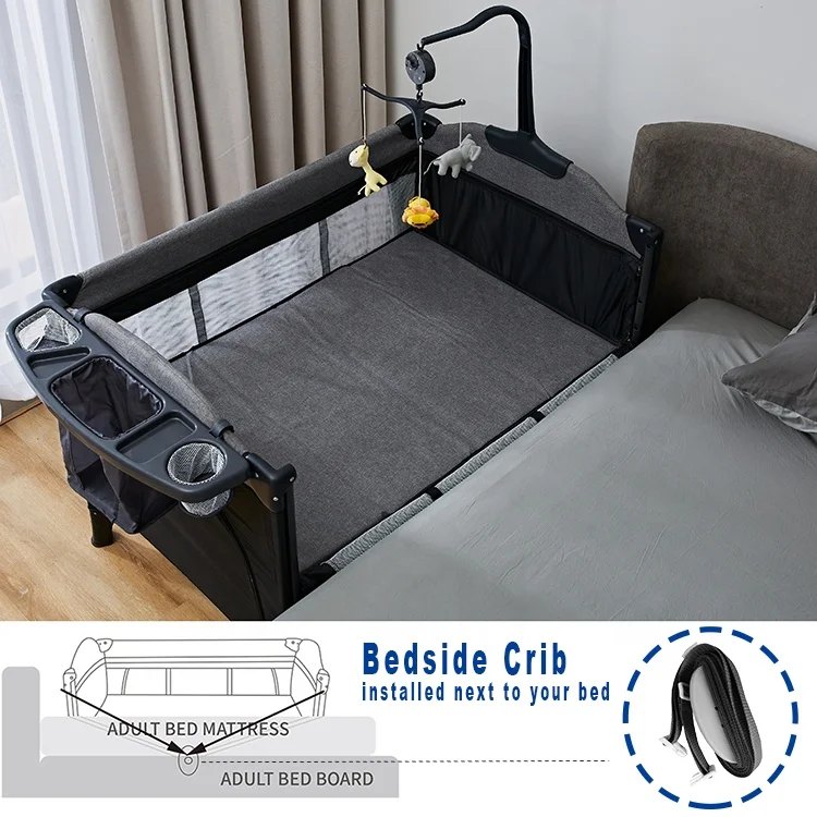 Multifunctional Metal Baby Bedside Sleeper crib  cot for toddlers with Rocking Tube for Bedroom and Hospital Use