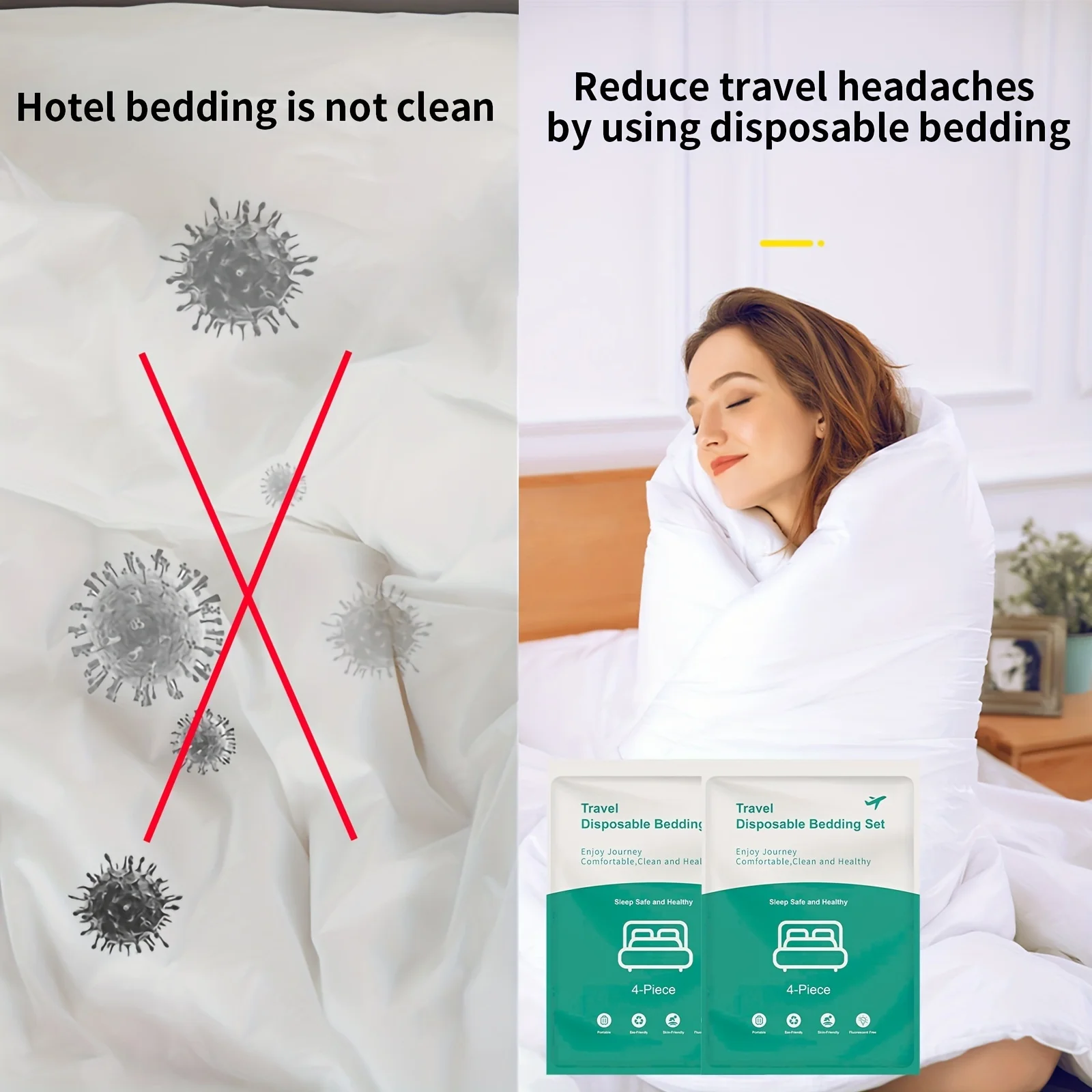 4 Piece Bedding Set Disposable Portable Travel Hotel Business Trip Camping Hospital Train Set King Size Bed Disposable Bedding
