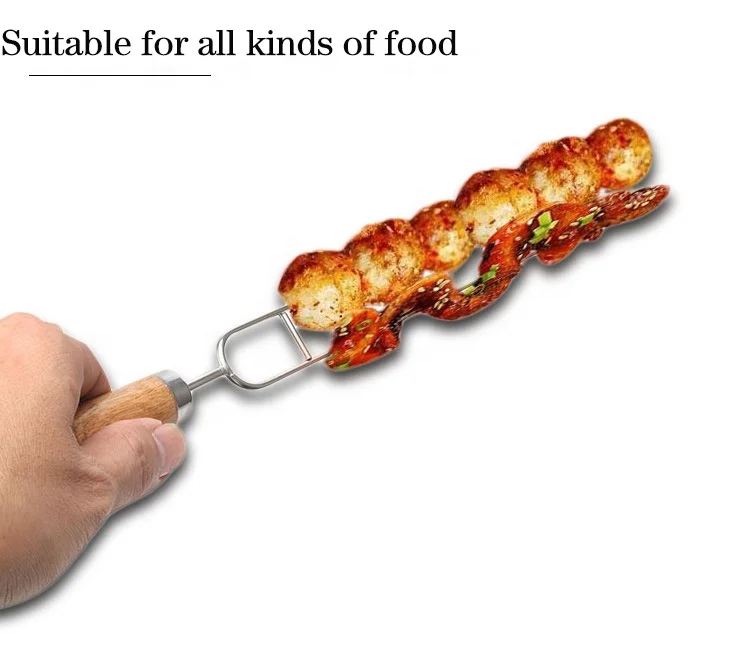 10pcs BBQ Forks Stainless Steel Barbecue Stick bbq Needle Skewers Wooden Handle BBQ Tools with bag