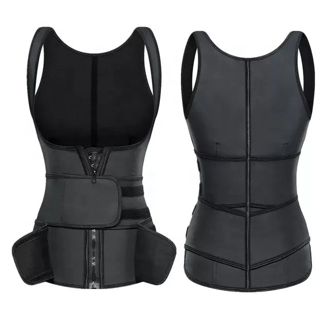 Custom Women Push up Breast Double Belt Latex Sauna Sweat Trimmer Slimming Singlet Body Shaper Corset Waist Trainer Vest