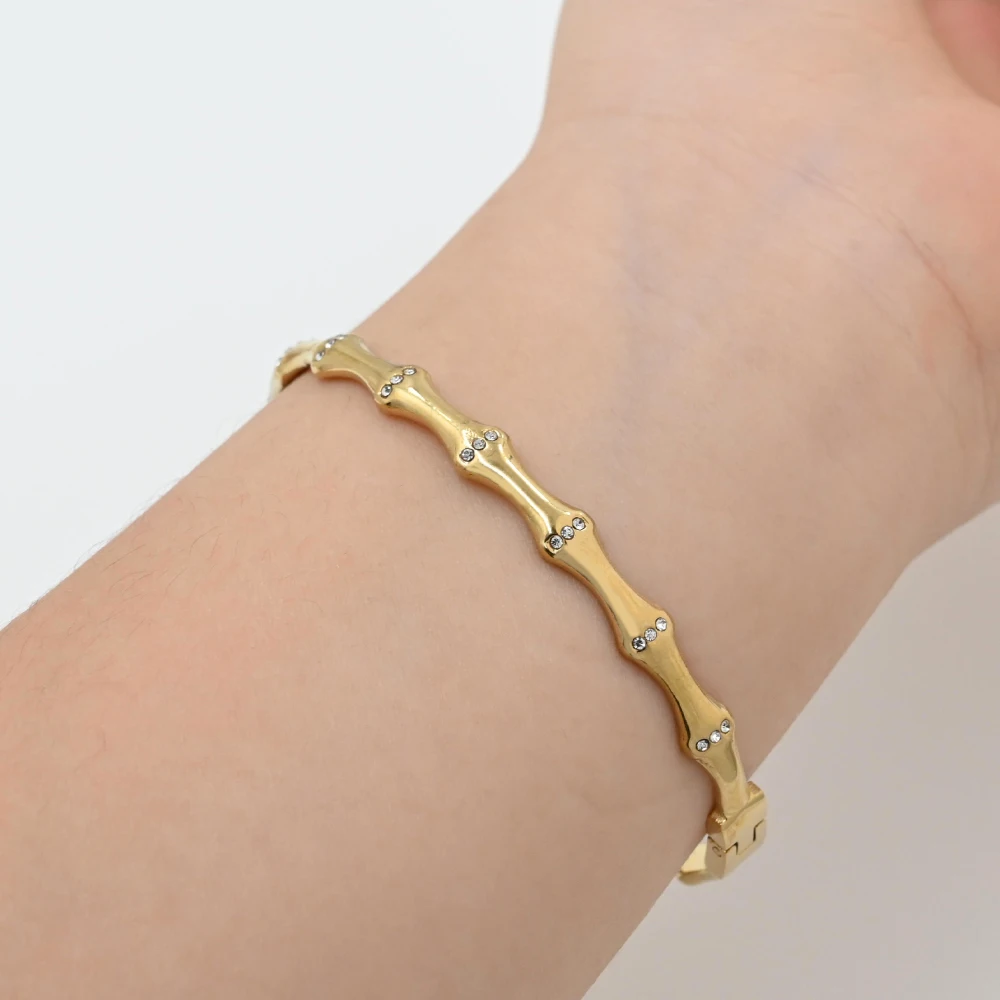 Fashion Gilded Cubic Zircon Snake Bone Bamboo Joint Bracelet Jewelry Charm Stainless Steel Bangles Wholesale Women Accessories