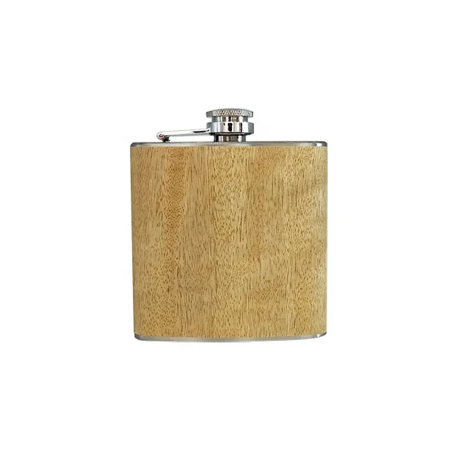 
custom high quality 6oz stainless steel wooden hip flask BPA Free paseed 