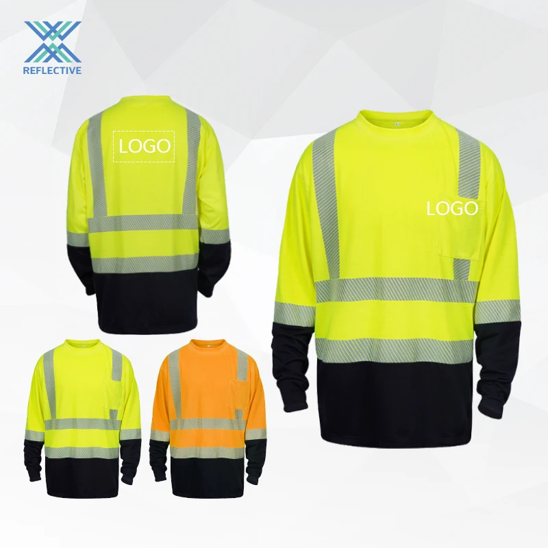LX Wholesale Custom High Visibility Safety Polo Long Sleeve Shirt Yellow Workwear