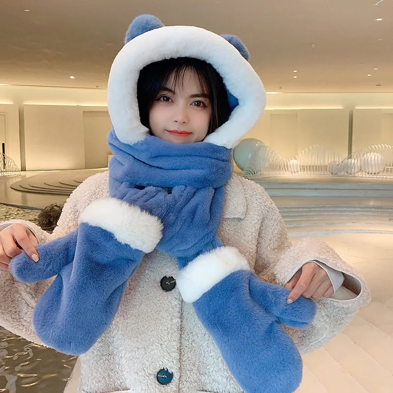 Three-Piece Set of Kids Beanie Hat and Scarf Warm and Thickened Winter Accessories for Parent-Child Matching