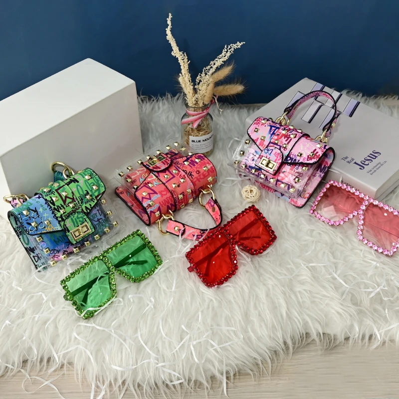 
Acrylic Handbag And Sunglasses Pvc 2 in 1 Women Bags Large Tote Shoulder Rivet Handbags 