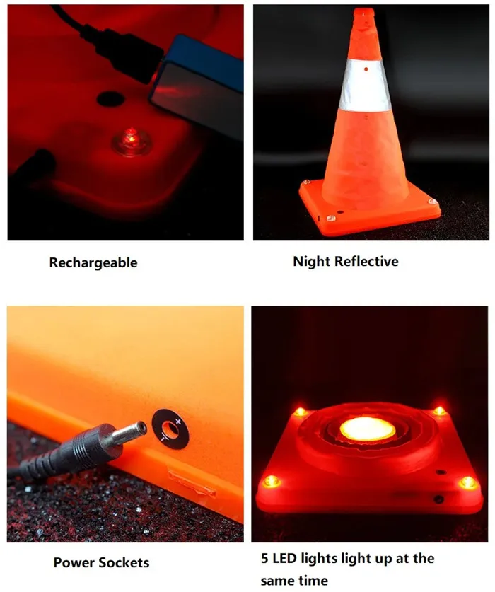 Emergency led road cones Road hazard construction safety warning light Foldable Rechargeable led light traffic road cones