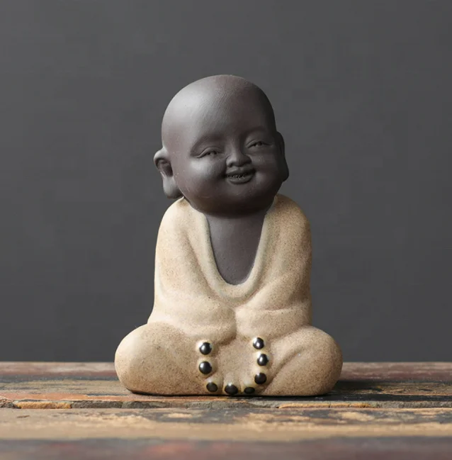 Chinese  fine smile laughing Little monk buddha statue creative home tea ceremony crafts Kung Fu Kid ceramic little monk tea pet
