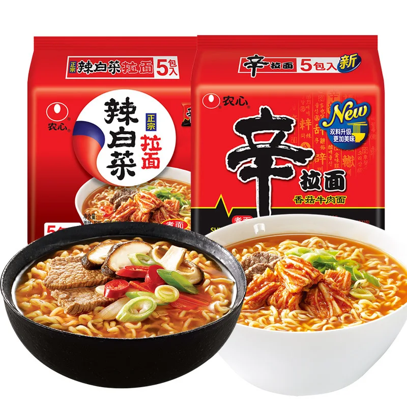 Wholesale nongxin Korean ramen noodle korean food spicy noodles 120g gourmet instant noodle