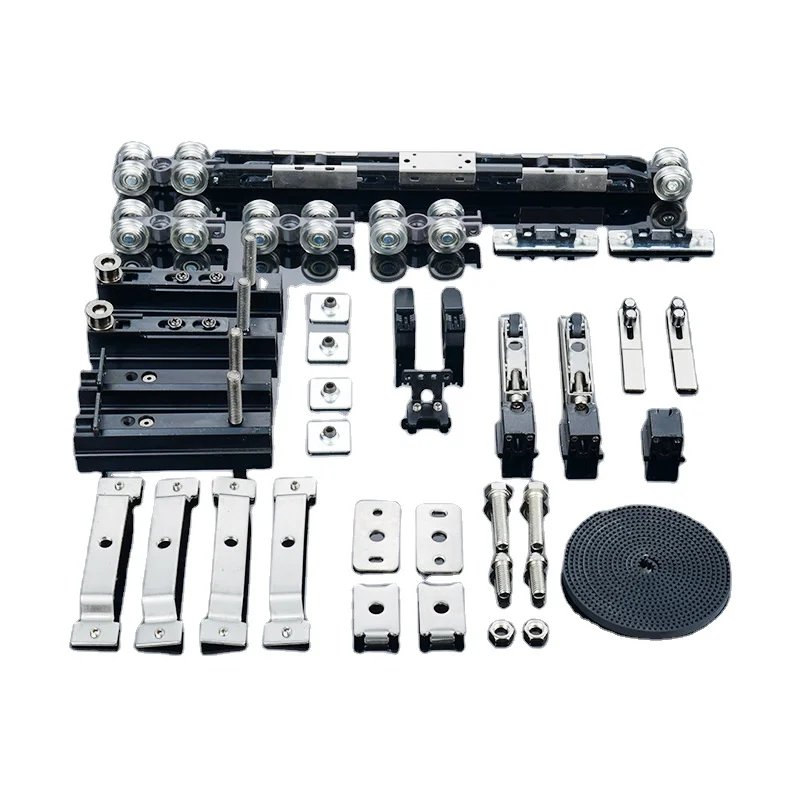 Slow Closing Hanging Rail Soft Closing Narrow Frame 3 Panels Linkage Sliding Door System Roller Wheel