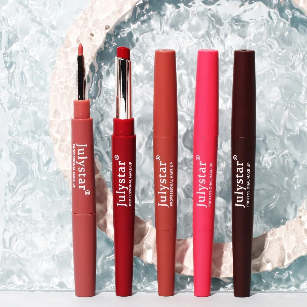 Wholesale makeup double ended lipstick lip liner pen does not fade and does not stick to the cup pink rotating lipstick pen