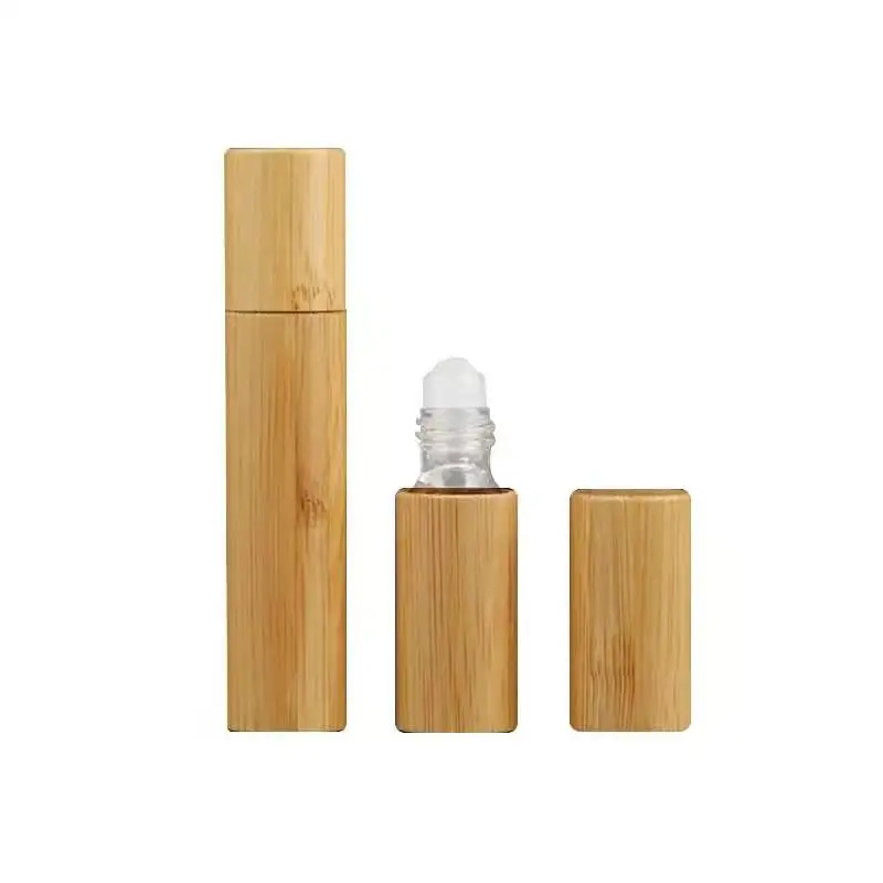Essential Oil Roll On Bottles Bamboo Cover Glass Steel 5ml Essential Oil Roller Glass Bottle