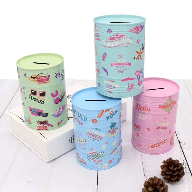 cylinder shape coin bank exquisite classical money tin box wholesale piggy bank