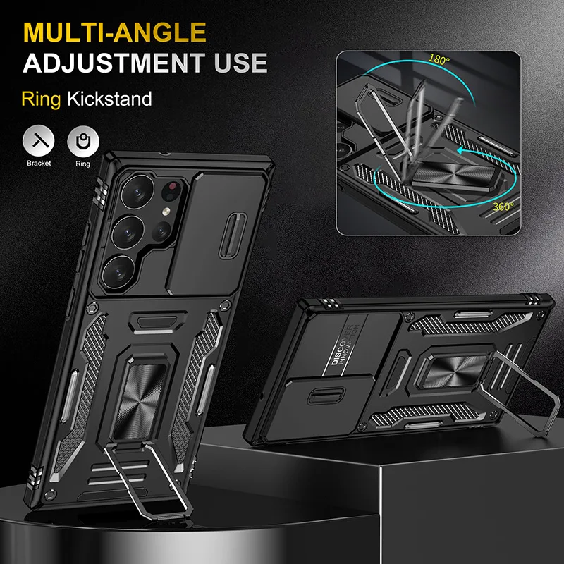 For Samsung Galaxy S24 Ultra Case Slide Camera Lens Protection Magnetic Kickstand 2 IN 1 Mobile Phone Cover For Samsung S23 S24