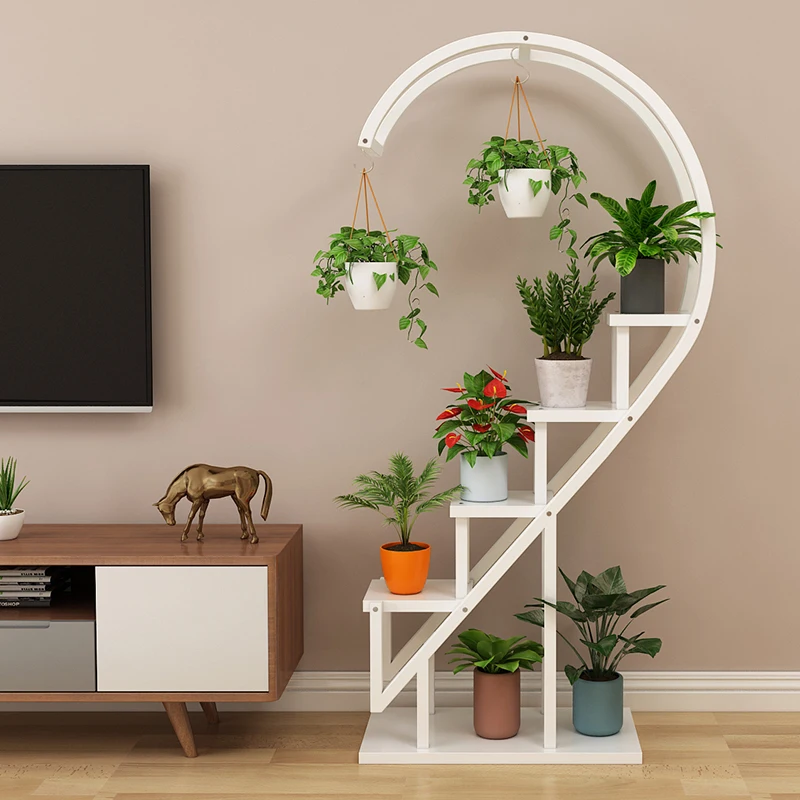 
Household balcony decoration shelf living room simple floor type indoor circular heart-shaped new flower rack 