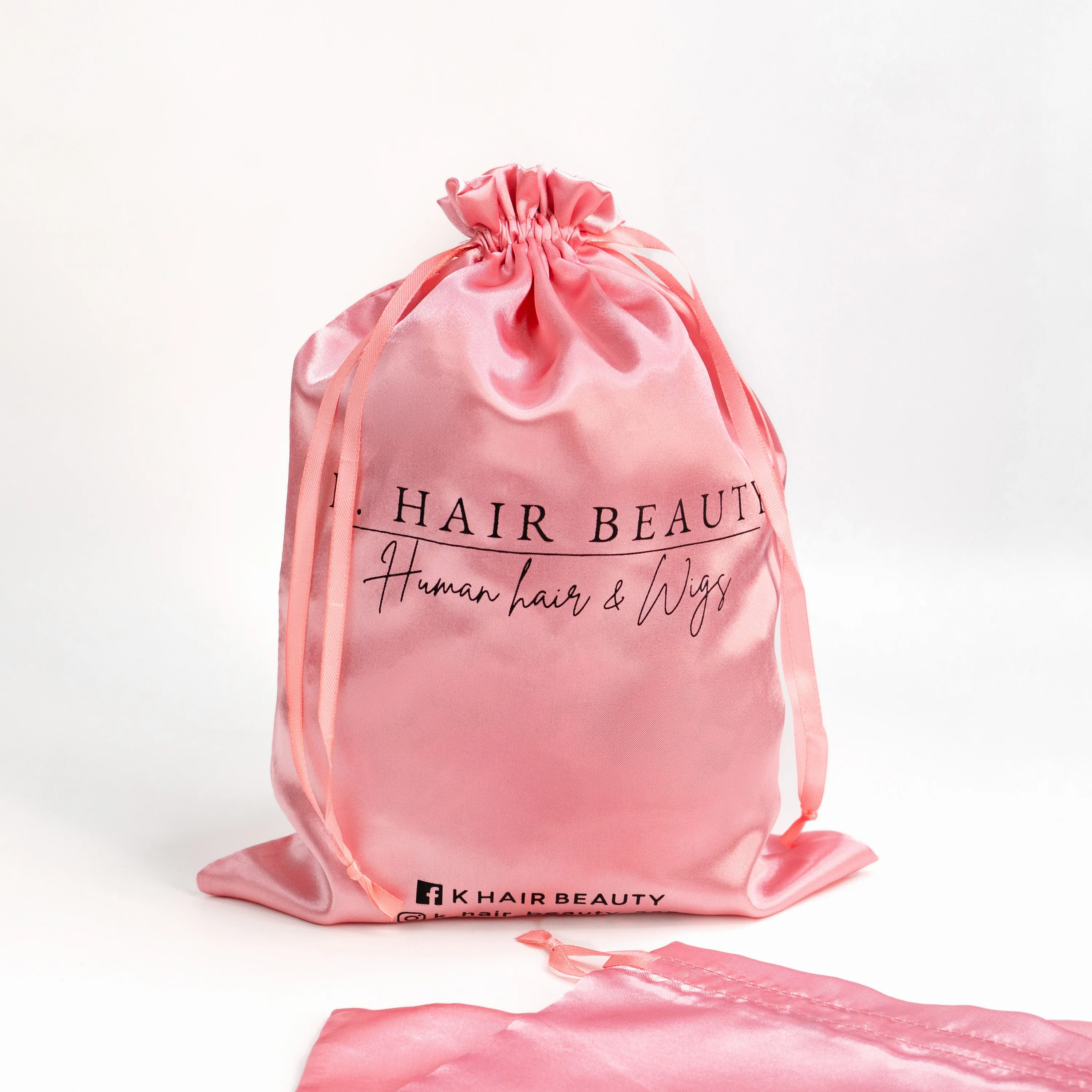 High  Quality Custom Printed logo  Silk Drawstring Satin Dance Shoe Bag Jewelry Pouch for Gift Packaging Bag for hair wig