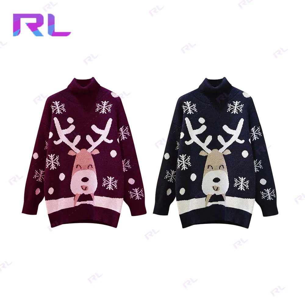 2024 Custom Knit Funny Ugly Christmas Sweaters Pullover Women Jumper Cute Reindeer Pattern Long Sleeve Xmas Oversized Sweater