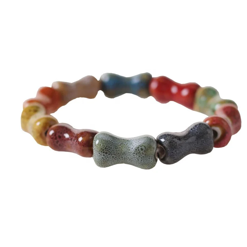 New Good Quality Colorful Ceramic Bracelet Ceramic Handmade Jewelry Passion Flower Glaze Bead Bracelet