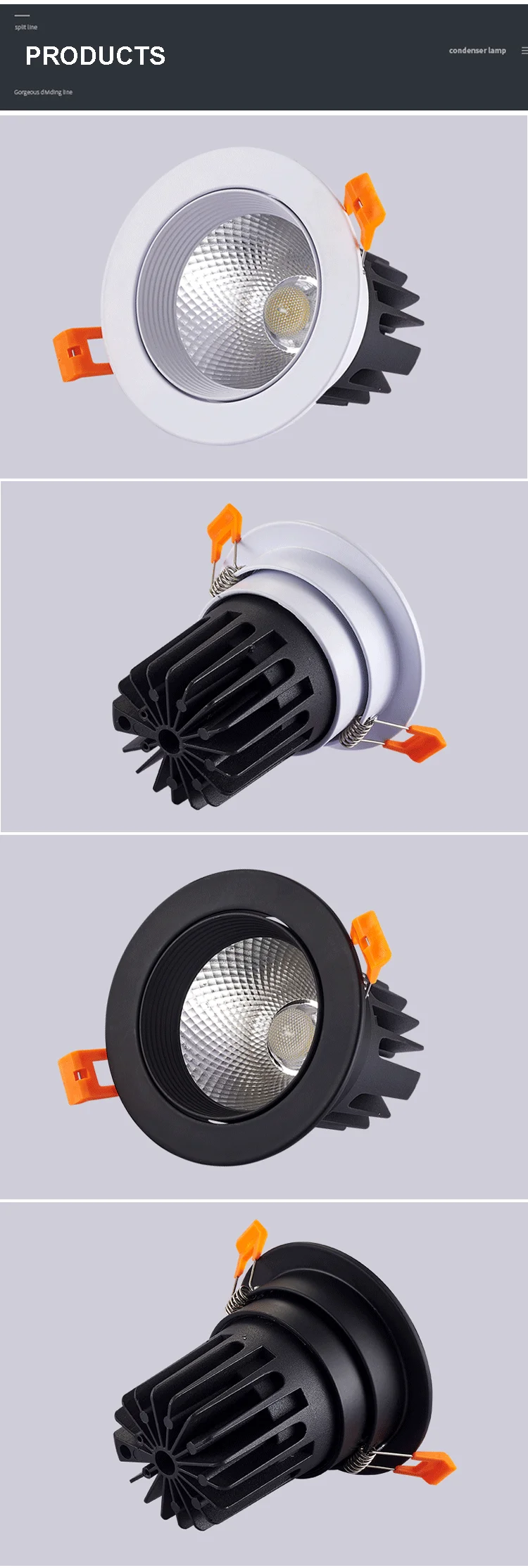 6W 12W 15W 25W 30W 12 level tunable white led downlight