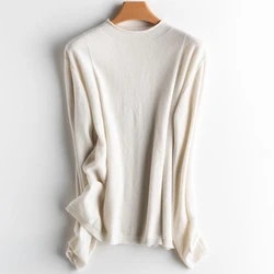 OEM ODM Knitted Slim Fit Ladies Crew Neck 65% Merino Wool 35% Cashmere Women Sweater