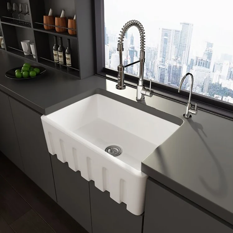 American hot sale porcelain kitchen cabinets basin white handmade ceramic farmhouse sink for home