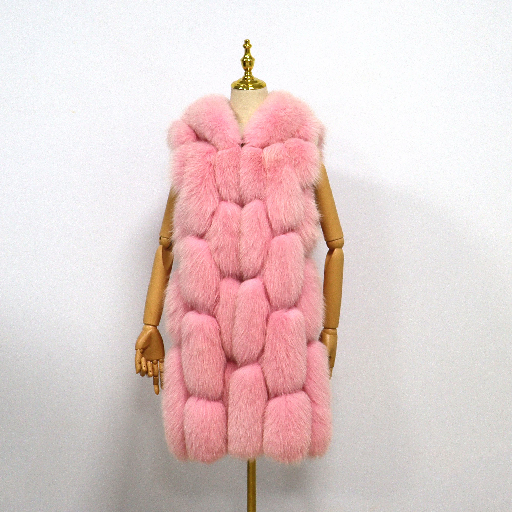 Fashion Winter Warm Fox Fur Vest Customizable Size Ladies Hooded Fur Jacket Sleeveless