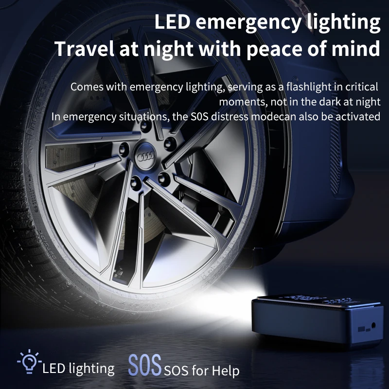 Large Cylinder Multi-functional Mini Tyre Inflator with Power Bank Use Emergent Lights Car Air Compressor with Cigarette Lighter