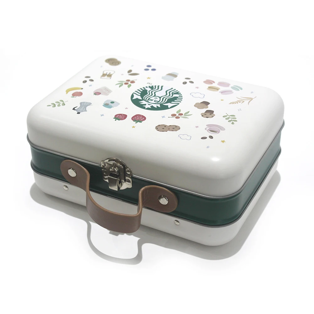 Custom Printing Kids Handle Lunch Box Lovely Metal Tin Box For Christmas Gift