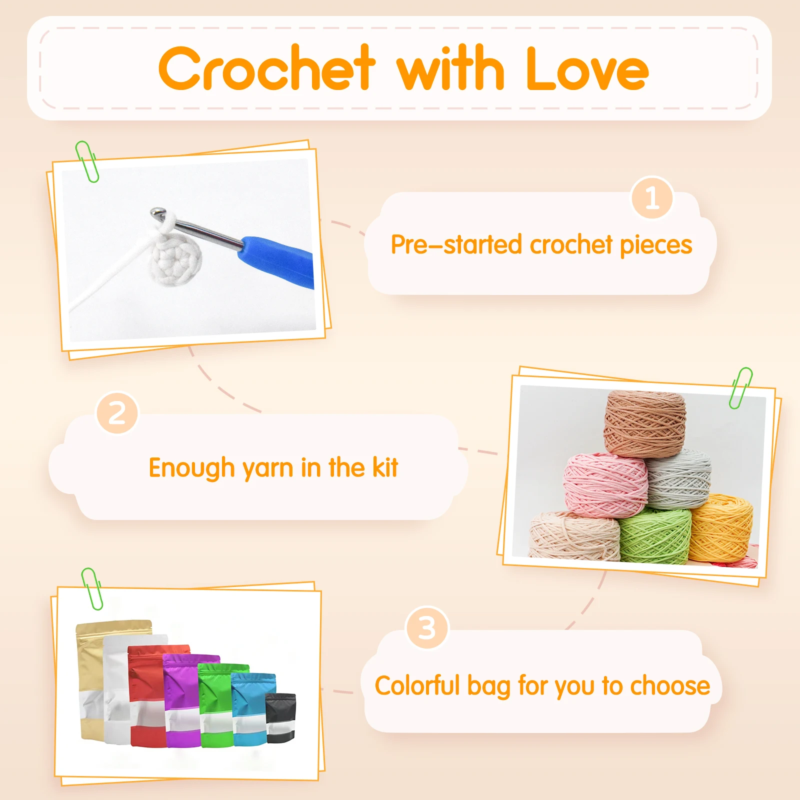 Cute Animals dinosaur DIY Crochet Kit for Beginner Pack for Adults and Kids crochet box kit kit de tricotage et de crochet