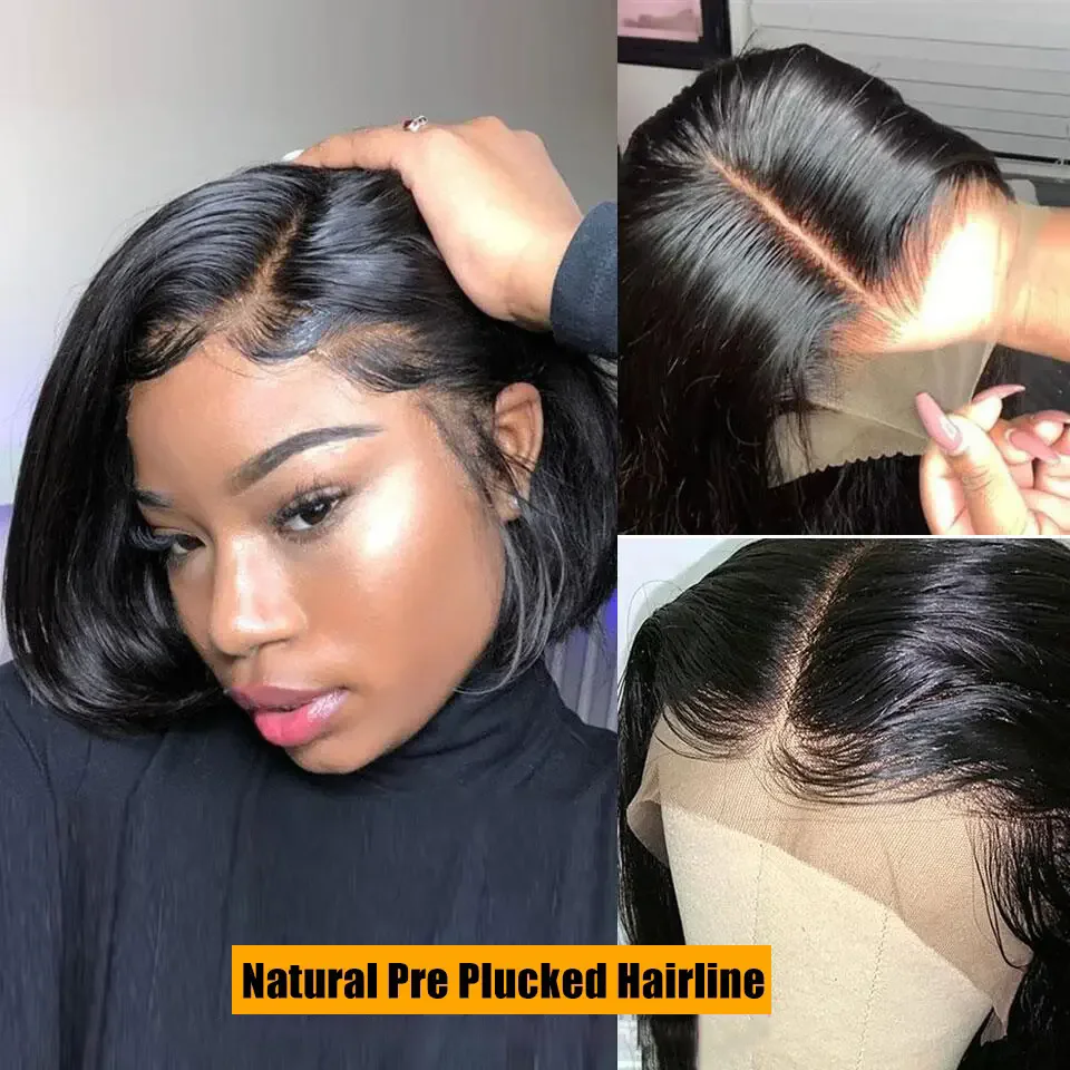 Cheap Middle Part Straight Short Bob Cut 180%Density 13X4HD Full Lace Frontal Human Hair Wig Deal Prepluck Double Drawn Glueless