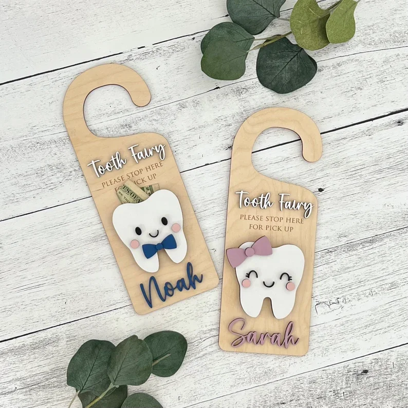 Encourage Gift for Kids Room Decor  Tooth Fairy Door Hanger wooden  tooth fairy  money  Holder