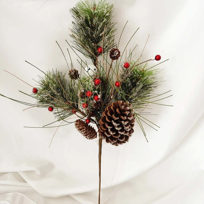 51CM Christmas tree decoration spray artificial pine needle with bell and snow