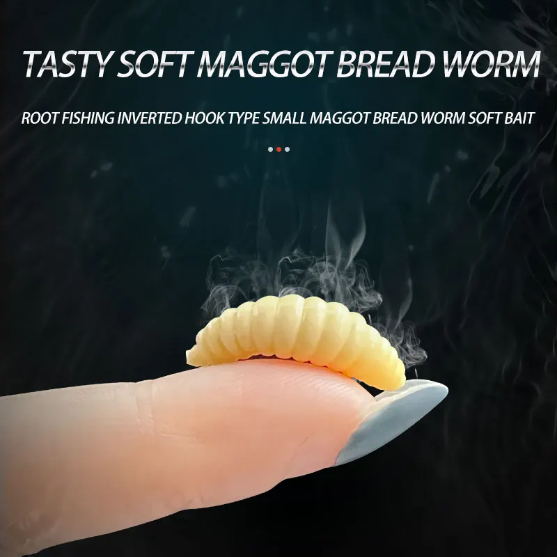 50PCS 2cm 0.3g maggot Grub Soft Fishing Lure hooks smell Worms Glow Shrimps Fish Lures