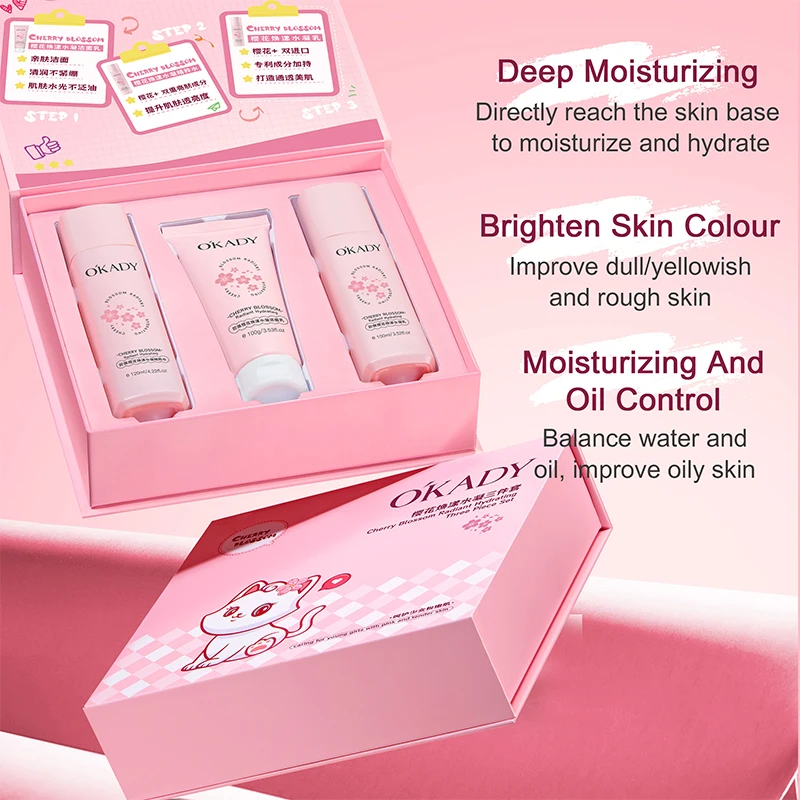 Skin Care Bundle Cherry Blossoms Revitalizing Hydrating Cleanser Toner Lotion Skin Care Set