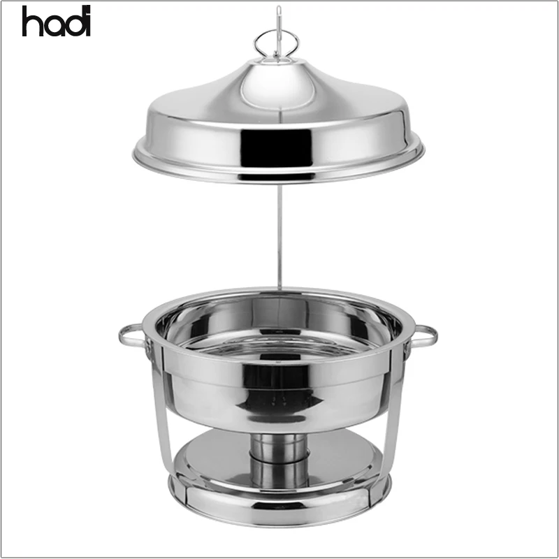 HADI stainless serving chafing dishes buffet stove set fancy gold food dome round chafing dish buffet hanging cover
