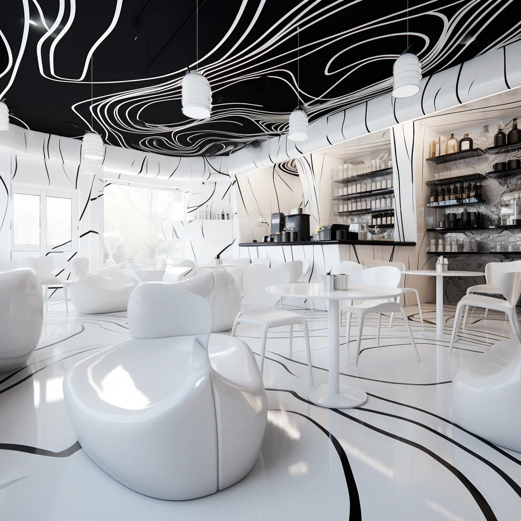 2024 AI Concept Creative Space Design Fashionable Modern Cafe Shop Interior Design Concept Design AI Interior Drawing Services