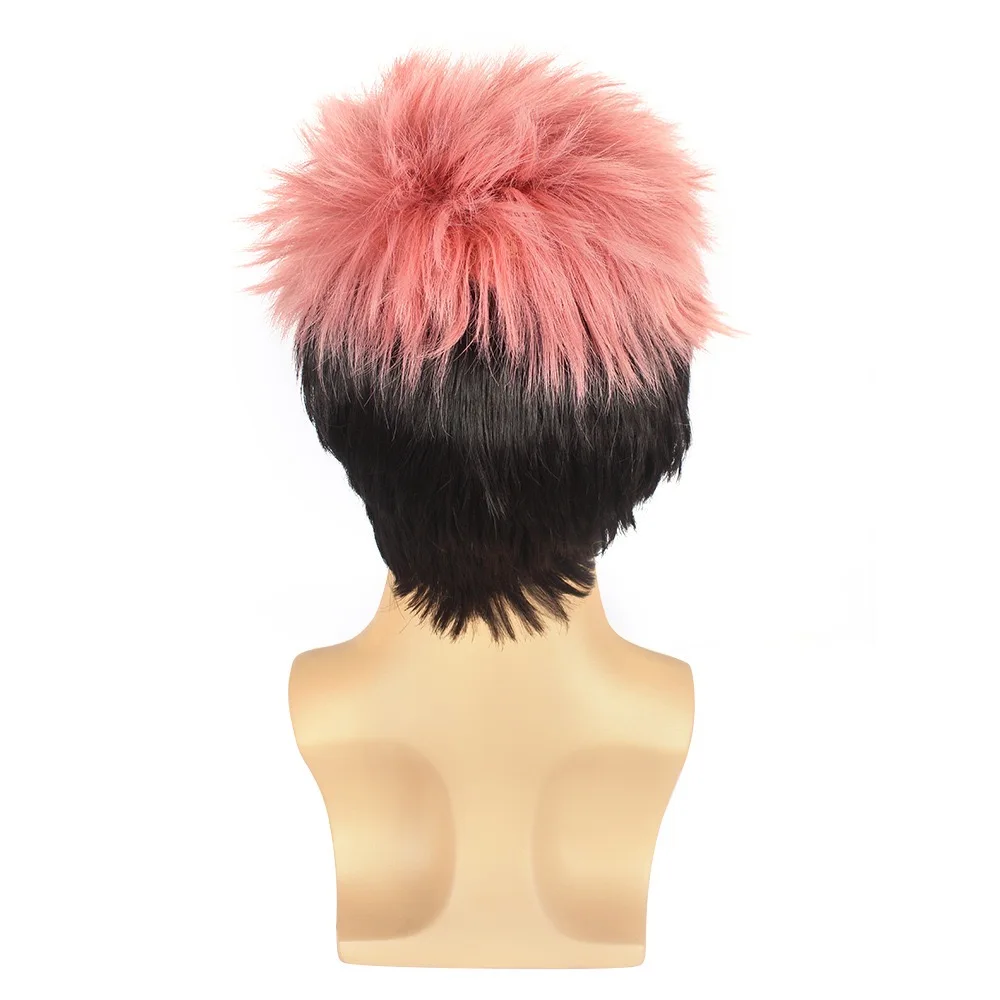 Itadori Yuji Pink Black Anime Wig Boys Short Pink Mens Cosplay Wig Heat Resistant Synthetic Halloween Costume Wig