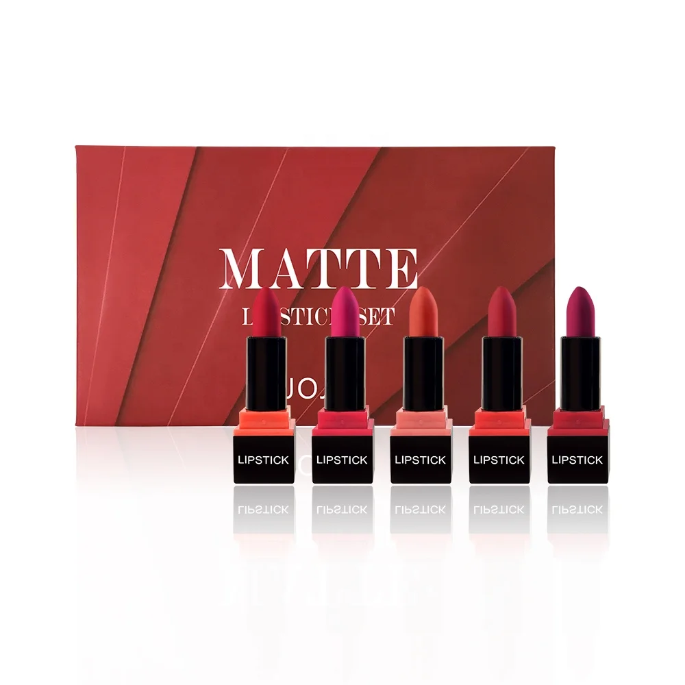 High Quality 5 Colors Lipstick Set Waterproof Customize Red Lipstick Set Matte