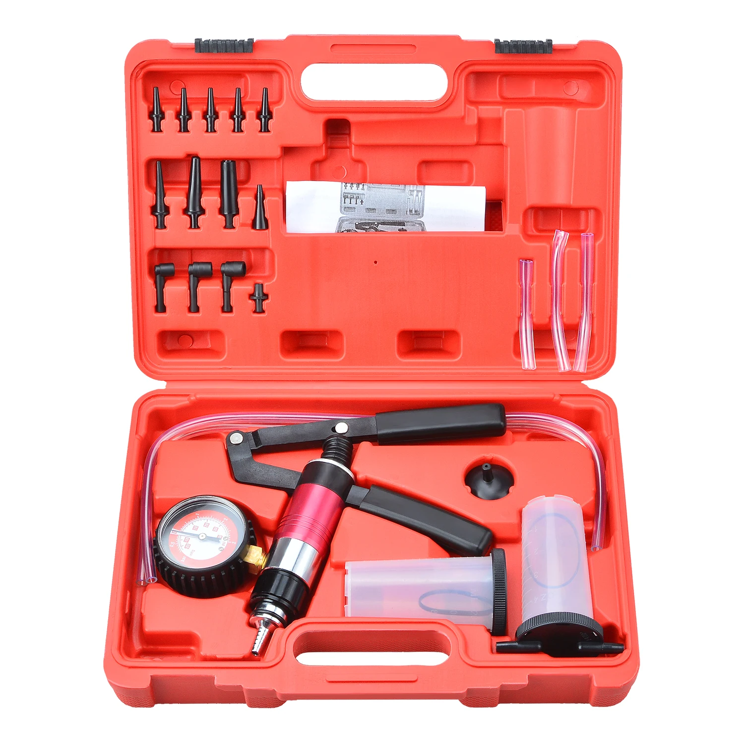 21PC Full Function Hand Held Vacuum Pressure Pump Tester Brake Fluid Bleeder Bleeding Gauge Tool Kit