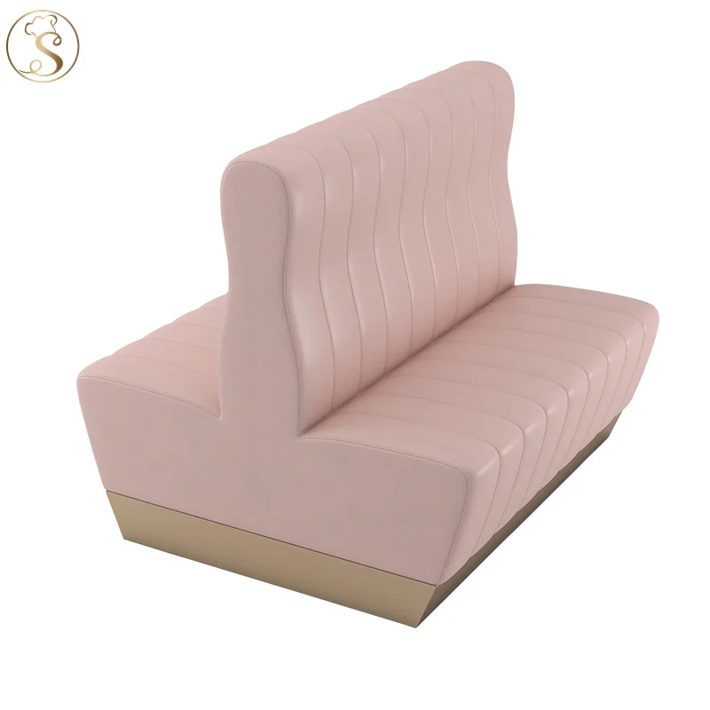 Modern Pink Restaurant Sofa Leather Booth Cafe Table And Chairs Furniture Set Restaurant Booth Gold Stainless Metal leg Tables