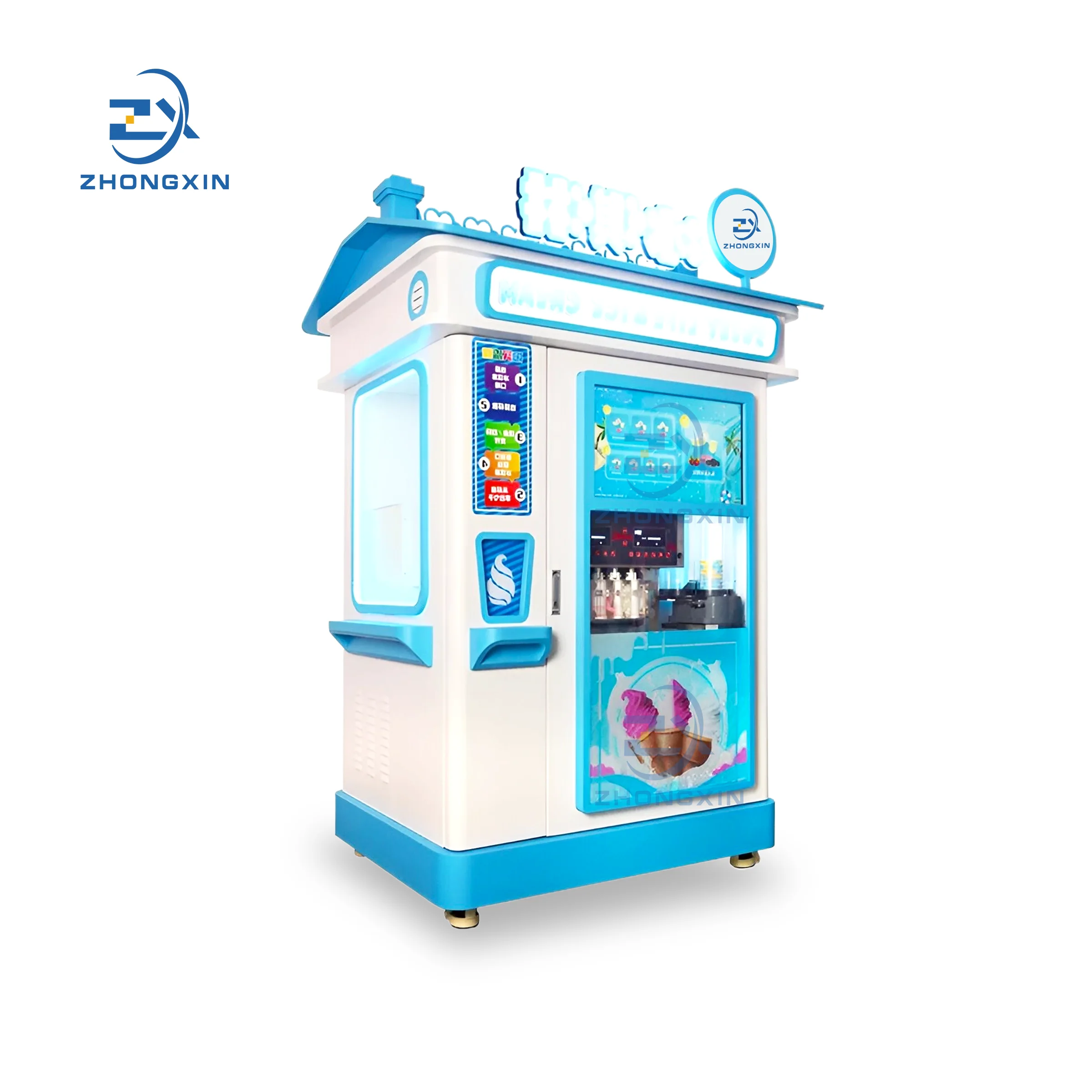 Support customized 24-hour self-service automatic smart yogurt ice cream machine touch screen soft ice cream vending machine