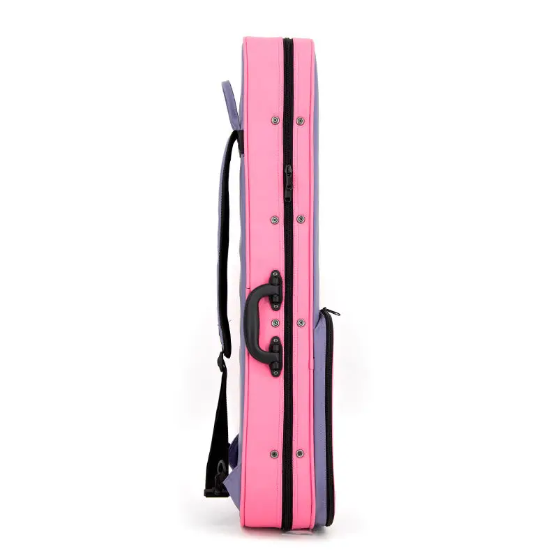 Wholesale Cheaper Guitar Case Comfortable Foam Violin Case Pink & Purple Leather Covered Polystyrene Music Case For Musician