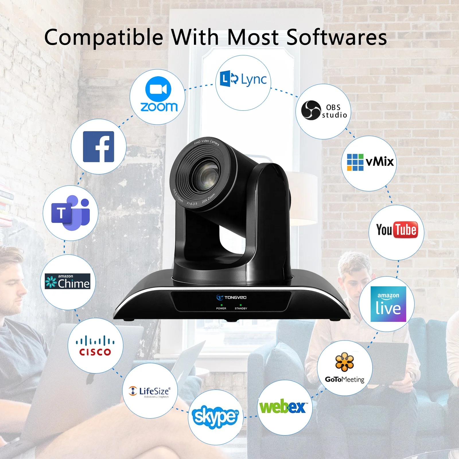Large Conference Level 10 Meeting HD 1080P 20X Optical Zoom Camera PTZ Video Conference System
