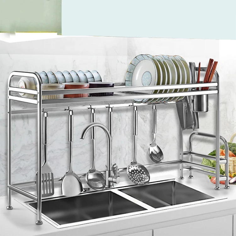 Stainless Steel Kitchen Organizer Stand Over Sink Drainer Dish Rack Storage Holder
