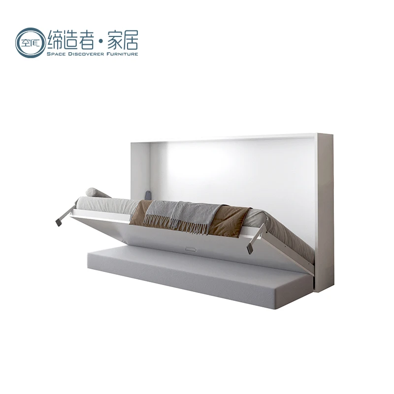 Space Saving Invisible Horizontal Marfy Wall Foldable Bed Steel Structure Double Full Murphy Wall Bed With Sofa Wall Bedroom