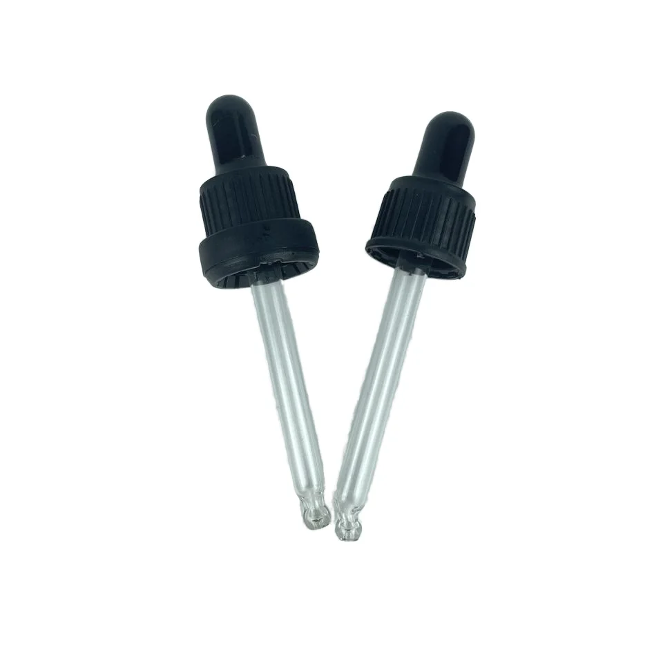 Clear Pipette Classic Black Tamper Ring Glass Dropper Top with Black Ribbed Cap and Screw Cap Essential Oil Bottle