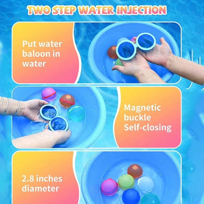 SOPPYCID Water Balloon Silicone Self Sealing Refillable Reusable Water Balloons Quick Fill Magnetic Reusable Water Balloons