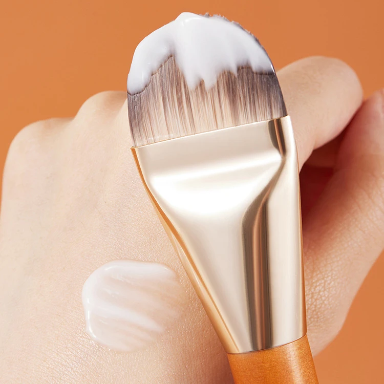 Vegan Cruelty Free Foundation Makeup Brush Wood Handle Ultra Thin Widened Tongue Type Foundation Brush