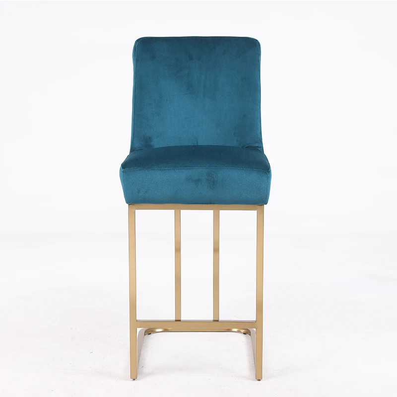 Luxury Metal Nordic Kitchen Blue Chairs Modern Leather Back Bar Stool Cafe High Bar Chairs For Bar