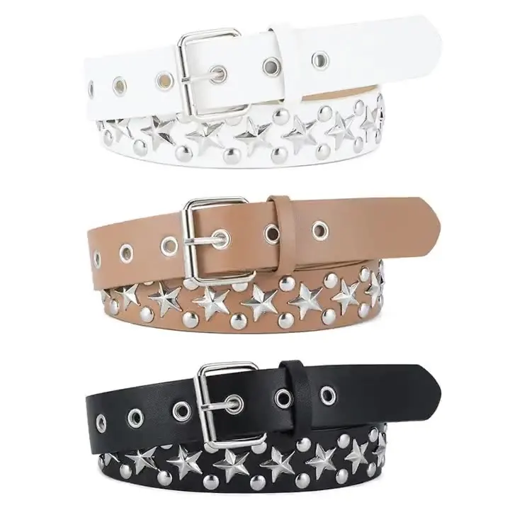 Popular Y2K Star Studded Rivet Belt Punk Rock Metal Rivet PU Leather Belt For Men Women Unisex