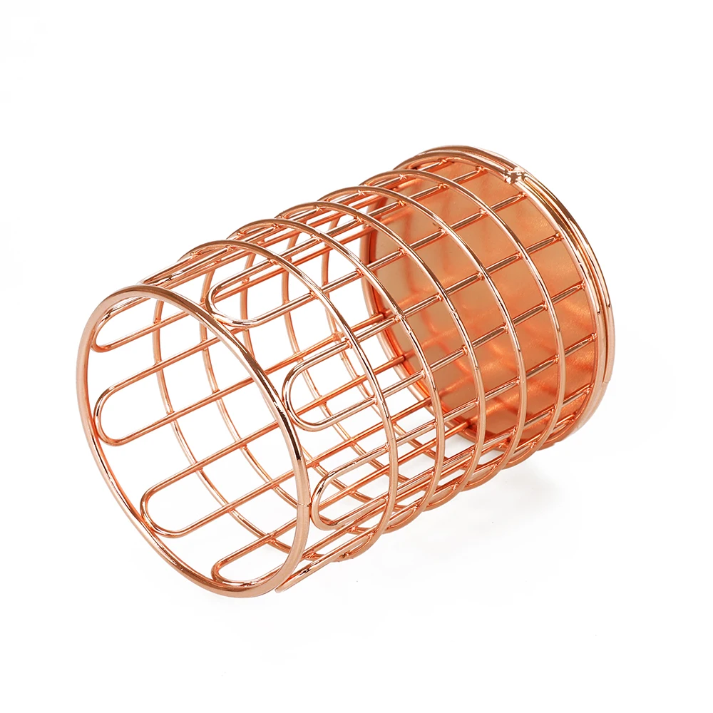 Rose Gold Metal Mesh Desktop Organizer Iron Round Pen Holder Pencil Storage Container for Home Office